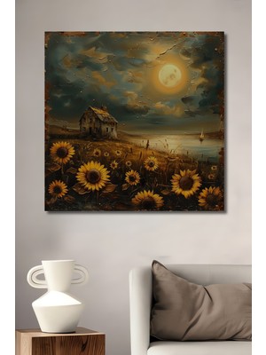 Teona Ahşap Ayışığı Altında Ayçiçekleri Ahşap Mdf Dekoratif Tablo Dikdörtgen Tablo