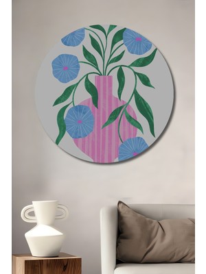 Teona Ahşap Mavi Çiçekli Dekoratif Ahşap Mdf Ev/işyeri Duvar Tablo Yuvarlak Ev/işyeri Duvar Tablo