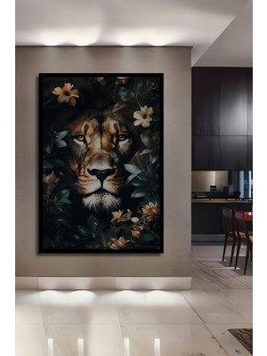 Teona Ahşap Çerçeve Görünümlü Aslan Çiçek Bahçesi Dekoratif Ahşap Mdf Ev Duvar Tablo Dikdörtgen Ev Duvar Tablo