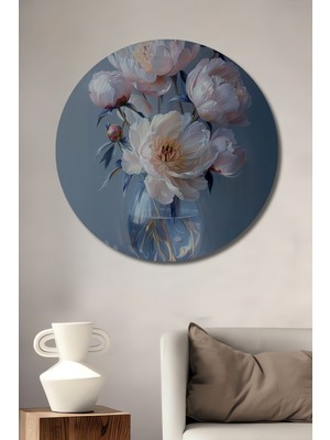 Teona Ahşap Pembe Şakayıklar Dekoratif Ahşap Mdf Ev/işyeri Duvar Tablo Yuvarlak Ev/işyeri Duvar Tablo