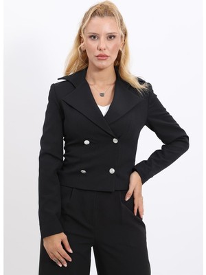 Önder Özsoy Gömlek Yaka Kuruvaze Kısa Ceket-Siyah