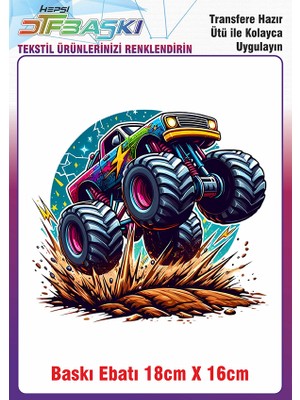 F17 Ajans Monster Car Dtf Baskı Ütü ile Yapışan Kumaş Tekstil Kıyafet 100 gr Yüksek Kalite