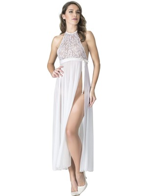 Sistina Techmrt Beyaz Dantelli Tül Gecelik - M076 - Beden L/xl