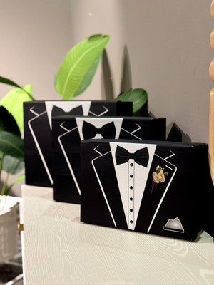 Kolix Smokin Erkek 3 Lü Çeyiz Kutusu Damat Hediye Kutusu Çeyiz ve Özel Gün Kutusu Damat Bohça Kutusu