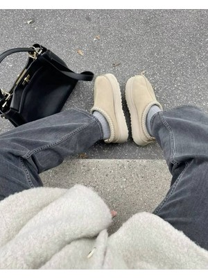 Globalux Women's Ugg Tazz Iı Platform Bej Kadın Terlik - Yünlü - Bot - Kum Beji - Ugg Platform