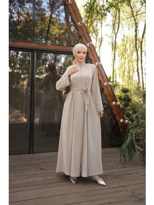 Nissra Ankanoor Açık Bej Kol Ağzı ve Önü Çift Biyeli Ferace ANKA255045