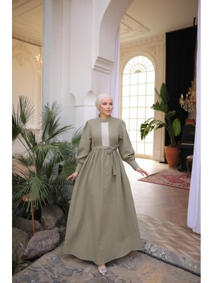 Nissra Ankanoor Dantel ve Nervürlü Müslin Elbise ANKA255087