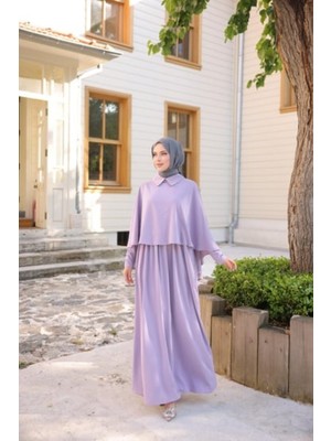 Nissra Ankanoor Yakalı Pelerinli Elbise ANKA255084