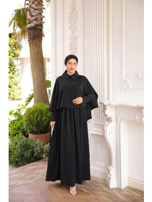 Nissra Ankanoor Yakalı Pelerinli Elbise ANKA255084