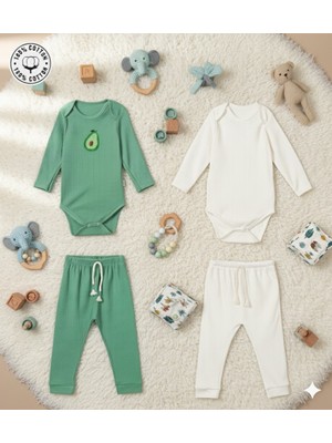 Kiddy Boo 2 Li Premium Set %100 Pamuk 0-3 Ay/24-36 Ay (3 Yaş)Arası Zıbın Çıtçıtlı Body ve Pantolon Takımı Unisex Kız Erkek Bebek Veçocuk2
