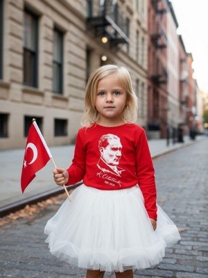Zekids Çocuk Pamuklu Atatürk ve Imza Baskılı Uzun Kollu T-Shirt