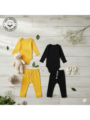 Kiddy Boo 2 Li Premium Set %100 Pamuk 0-3 Ay/24-36 Ay (3 Yaş)Arası Zıbın Çıtçıtlı Body ve Pantolon Takımı Unisex Kız Erkek Bebek Veçocuk2