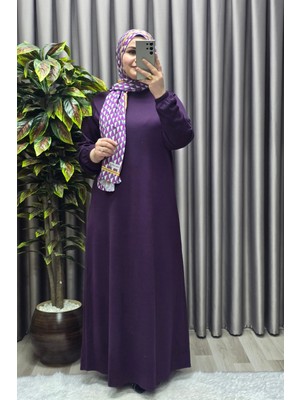 Elmas Tesettür Kadın Büyük Beden Hakim Yaka Fitilli Nevra Elbise