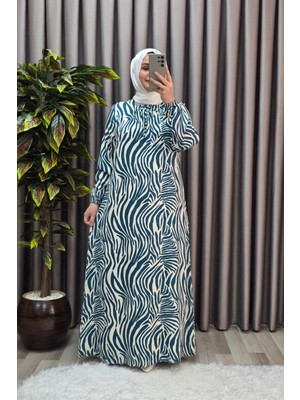 Elmas Tesettür Kadın Tesettür Giyim Büyük Beden Zebra Desen Elbise