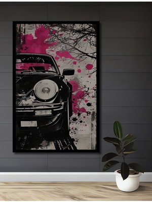 Teona Ahşap Çerçeve Görünümlü Klasik Araba Sokak Sanatı Dekoratif Ahşap Mdf Tablo Dikdörtgen Tablo