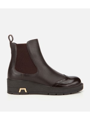 Hotiç Kadın Deri Kahverengi Lastik Detaylı Dolgu Topuklu Bot