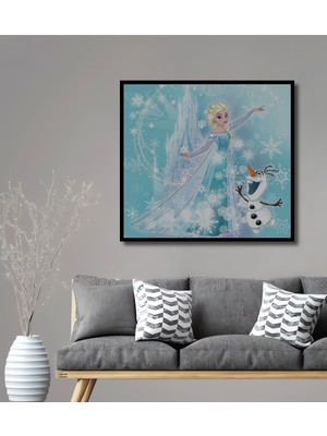 Teona Ahşap Çerçeve Görünümlü Elsa ve Olaf Kış Harikası Dekoratif Ahşap Mdf Tablo Dikdörtgen Tablo