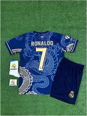 FRAGOLA Real Madrid Cristiano Ronaldo Lacivert Dragon Desenli Çocuk Forması 4'lü Set (Armalı)
