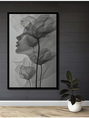 Teona Ahşap Çerçeve Görünümlü Çiçekler ve Kadın Silüeti Dekoratif Ahşap Mdf Tablo Dikdörtgen Tablo