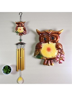 Elifeshop Feng Shui Baykuş Tasarımlı Cam Işlemeli Rüzgar Çanı Bahçe Balkon Dekorasyon Ürünü Yeni Ev Hediyesi