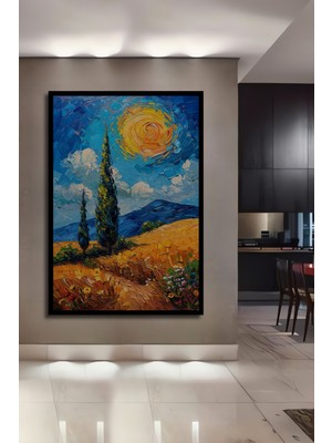 Teona Ahşap Çerçeve Görünümlü Van Gogh Tarzı Manzara Ahşap Mdf Dekoratif Tablo Dikdörtgen Tablo
