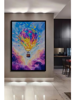 Teona Ahşap Çerçeve Görünümlü Renkli Sıcak Hava Balonu Dekoratif Ahşap Mdf Tablo Dikdörtgen Tablo