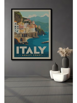 Teona Ahşap Çerçeve Görünümlü Amalfi Kıyıları Italya Ahşap Mdf Dekoratif Tablo Dikdörtgen Tablo
