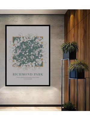 Teona Ahşap Çerçeve Görünümlü Richmond Park Çiçekleri Ahşap Mdf Dekoratif Tablo Dikdörtgen Tablo