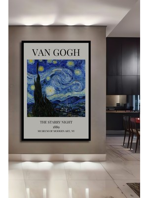 Teona Ahşap Çerçeve Görünümlü Van Gogh Yıldızlı Gece Dekoratif Ahşap Mdf Tablo Dikdörtgen Tablo
