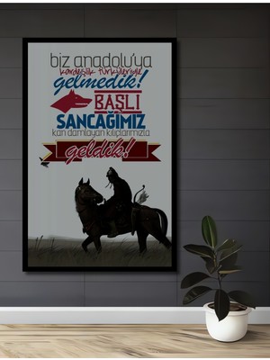 Teona Ahşap Çerçeve Görünümlü Kırmızı Kurtlu Savaşçı Dekoratif Ahşap Mdf Tablo Dikdörtgen Tablo