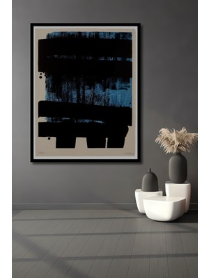 Teona Ahşap Çerçeve Görünümlü Soyut Sanat Siyah Mavi Dekoratif Ahşap Mdf Tablo Dikdörtgen Tablo