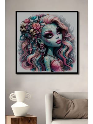 Teona Ahşap Çerçeve Görünümlü Pembe ve Mavi Güzellik Dekoratif Ahşap Mdf Tablo Dikdörtgen Tablo