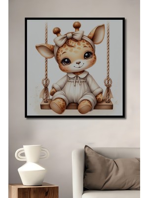 Teona Ahşap Çerçeve Görünümlü Sevimli Zürafa Salıncakta Dekoratif Ahşap Mdf Tablo Dikdörtgen Tablo