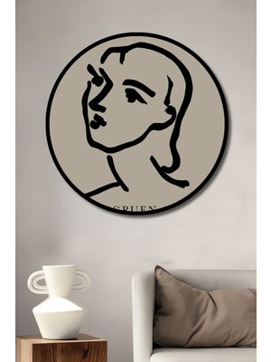 Teona Ahşap Çerçeve Görünümlü Matisse Zarif Çizgi Sanatı Dekoratif Ahşap Mdf Tablo Yuvarlak Tablo