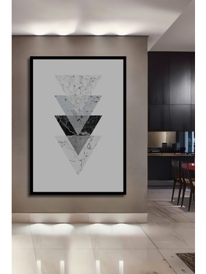 Teona Ahşap Çerçeve Görünümlü Mermer Desenli Üçgenler Ahşap Mdf Dekoratif Tablo Dikdörtgen Tablo