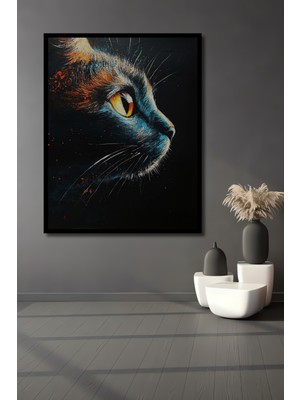 Teona Ahşap Çerçeve Görünümlü Büyüleyici Gece Kedisi Dekoratif Ahşap Mdf Tablo Dikdörtgen Tablo