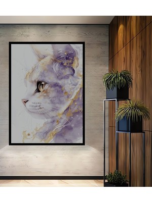 Teona Ahşap Çerçeve Görünümlü Büyüleyici Kedi Sanatı Dekoratif Ahşap Mdf Tablo Dikdörtgen Tablo