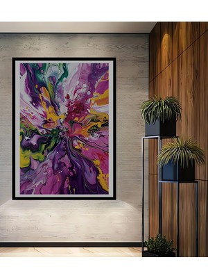 Teona Ahşap Çerçeve Görünümlü Abstrakt Renk Patlaması Dekoratif Ahşap Mdf Tablo Dikdörtgen Tablo