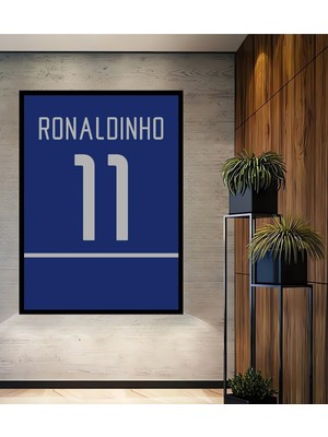 Teona Ahşap Çerçeve Görünümlü Ronaldinho 11 Numaralı Ahşap Mdf Dekoratif Tablo Dikdörtgen Tablo