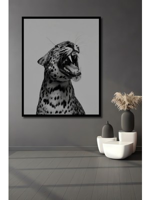 Teona Ahşap Çerçeve Görünümlü Leopar Aslan Kükremesi Dekoratif Ahşap Mdf Tablo Dikdörtgen Tablo