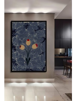 Teona Ahşap Çerçeve Görünümlü Dekoratif Ahşap Mdf Tablo Lale Desenli Ebru Sanatı Dikdörtgen Tablo