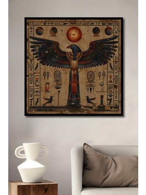 Teona Ahşap Çerçeve Görünümlü Mısır Mitolojisi Horus Ahşap Mdf Dekoratif Tablo Dikdörtgen Tablo