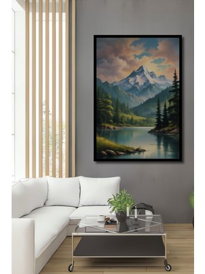 Teona Ahşap Çerçeve Görünümlü Büyüleyici Dağ Manzarası Ahşap Mdf Dekoratif Tablo Dikdörtgen Tablo