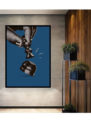 Teona Ahşap Çerçeve Görünümlü Satranç Hamlesi Sanatı Dekoratif Ahşap Mdf Tablo Dikdörtgen Tablo
