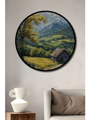 Teona Ahşap Çerçeve Görünümlü Büyüleyici Dağ Manzarası Dekoratif Ahşap Mdf Tablo Yuvarlak Tablo