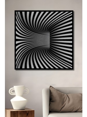 Teona Ahşap Çerçeve Görünümlü Soyut Dalgalı Çizgiler Dekoratif Ahşap Mdf Tablo Dikdörtgen Tablo