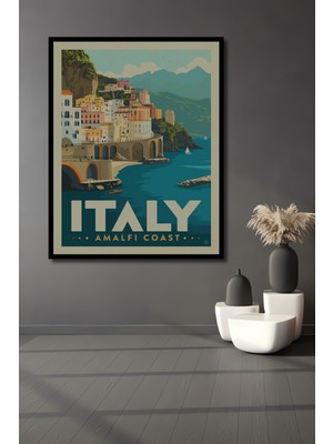 Teona Ahşap Çerçeve Görünümlü Amalfi Kıyıları Italya Ahşap Mdf Dekoratif Tablo Dikdörtgen Tablo