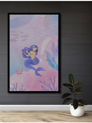 Teona Ahşap Çerçeve Görünümlü Denizkızı ve Mercanlar Ahşap Mdf Dekoratif Tablo Dikdörtgen Tablo