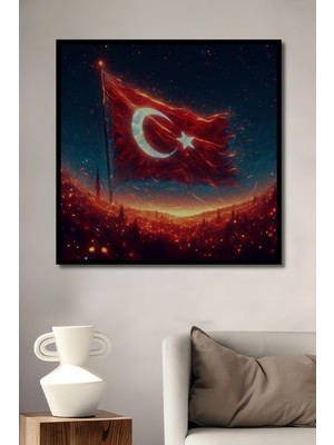 Teona Ahşap Çerçeve Görünümlü Türk Bayrağı Muhteşem Ahşap Mdf Dekoratif Ev Duvar Tablo Dikdörtgen Ev Duvar Tablo