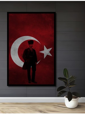 Teona Ahşap Çerçeve Görünümlü Atatürk Türk Bayrağı Ahşap Mdf Dekoratif Ev Duvar Tablo Dikdörtgen Ev Duvar Tablo